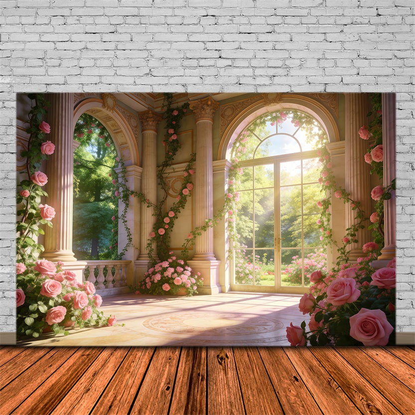 Rose Garden Backdrop Elegant Palace Flower Sunlight Spring Photo Backdrop UK RR62-20