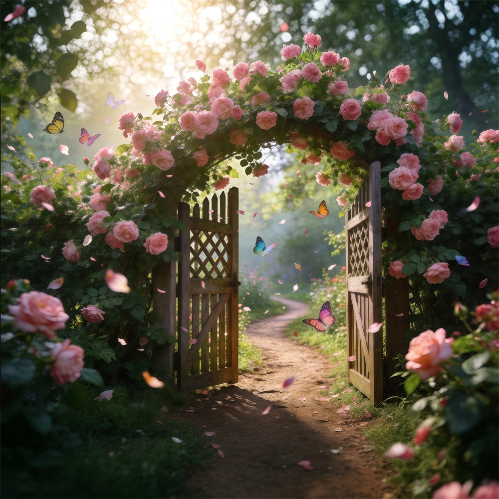 Butterfly Backdrops Pink Rose Gate Flower Path Spring Backdrop Photography UK RR62-22