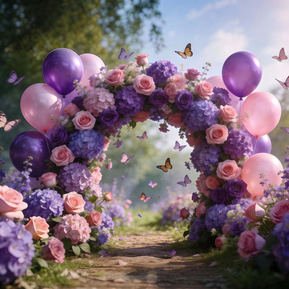 Spring Balloon Backdrop Blush Pink Purple Flower Arch Floral Garland Backdrop UK RR62-24