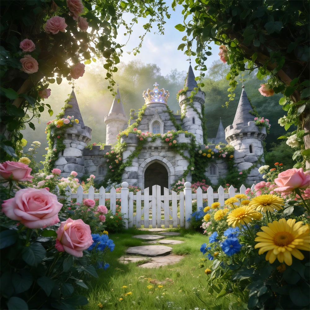 Spring Floral Backdrop Fairytale Castle Garden Bloom Photo Backdrop Spring UK RR62-26