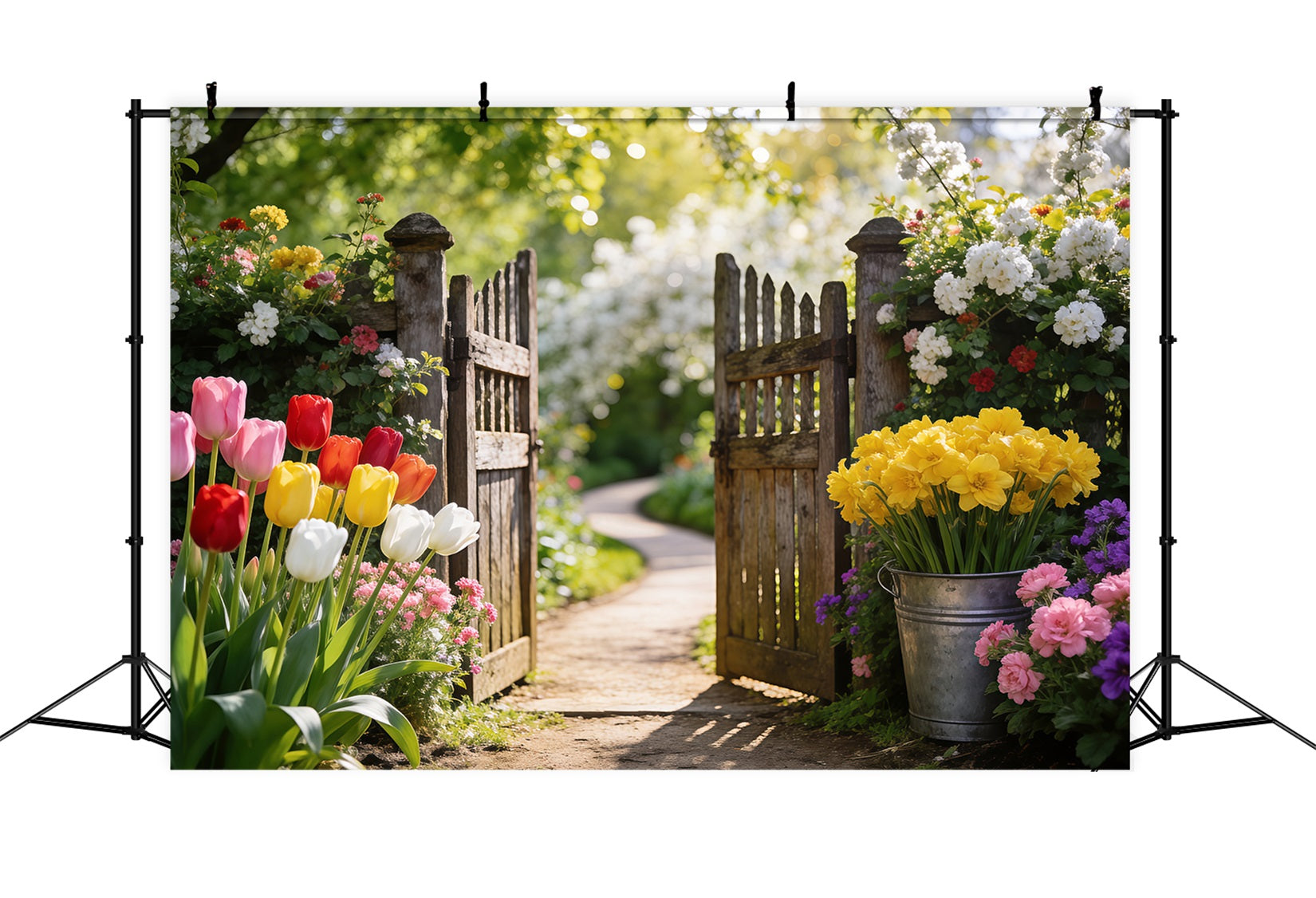Daffodil Backdrop Tulip Garden Wooden Gate Spring Photoshoot Backdrop UK RR62-29