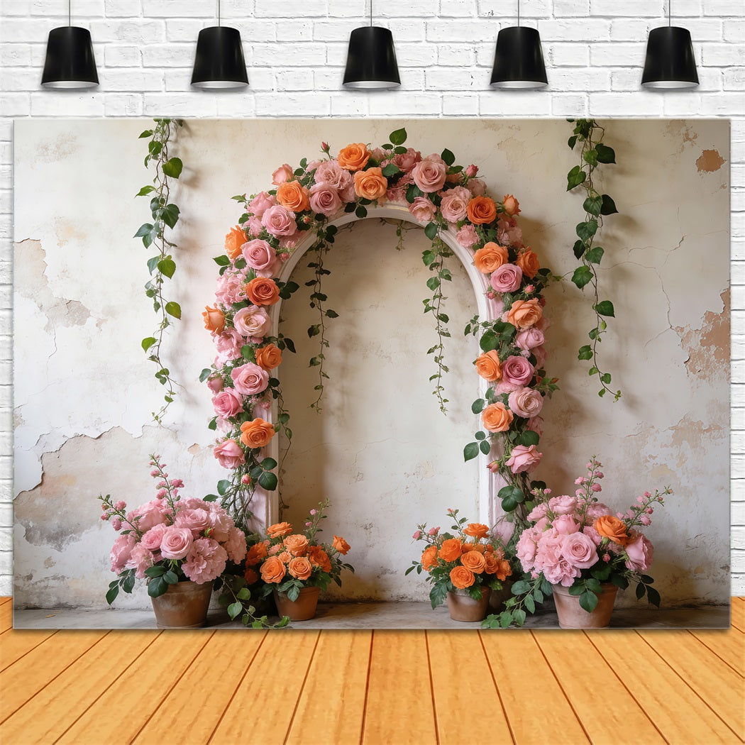 Spring Flower Backdrop Vintage Garden Rose Archway Floral Arch Backdrop UK RR62-3