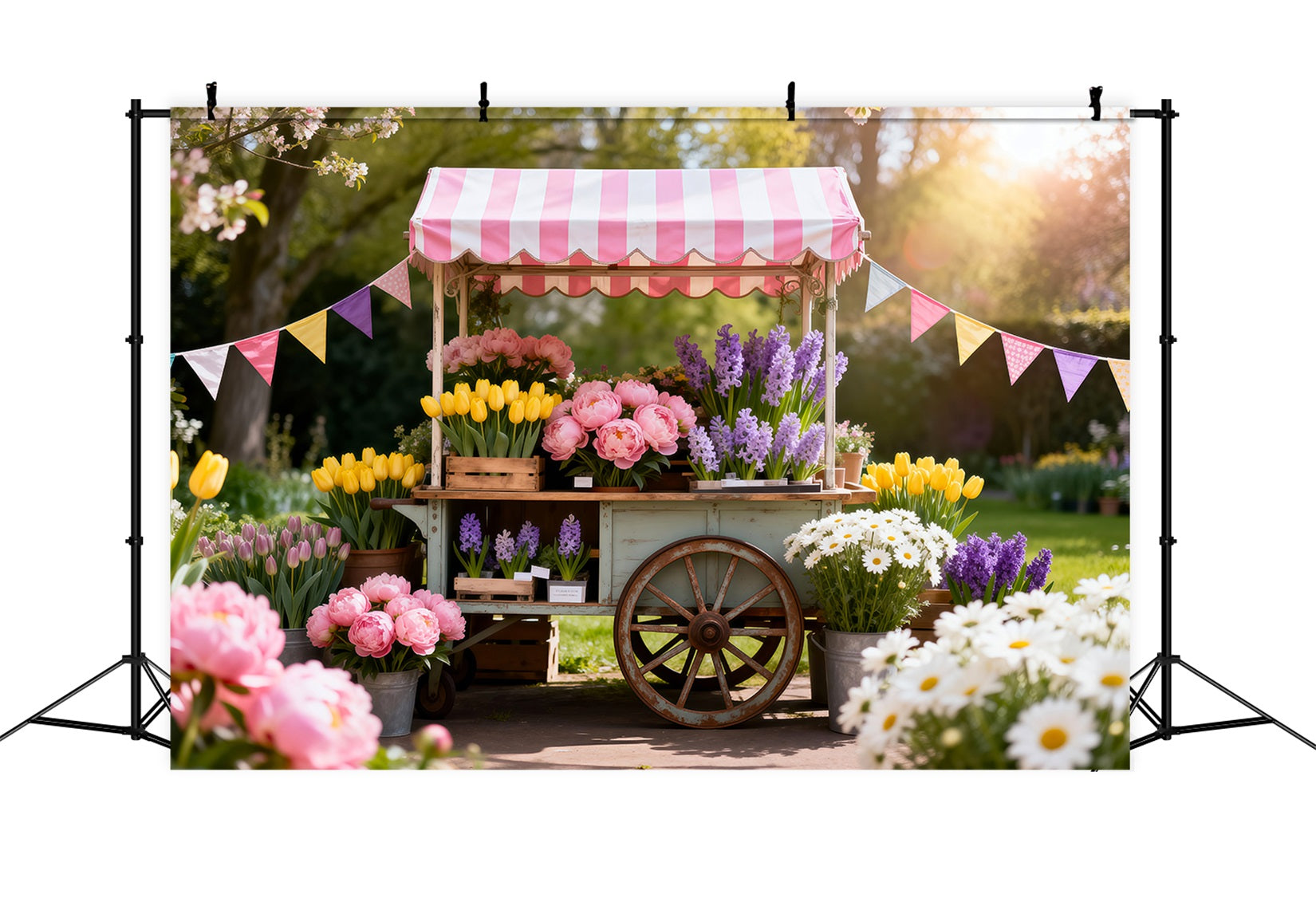 Daisy Flower Backdrop Spring Floral Market Cart Spring Photo Backdrop Ideas UK RR62-32