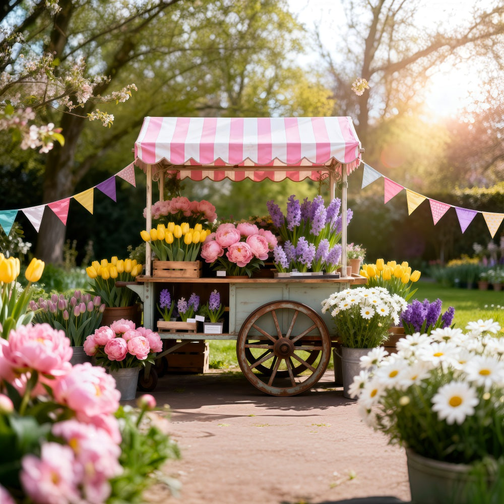 Daisy Flower Backdrop Spring Floral Market Cart Spring Photo Backdrop Ideas UK RR62-32