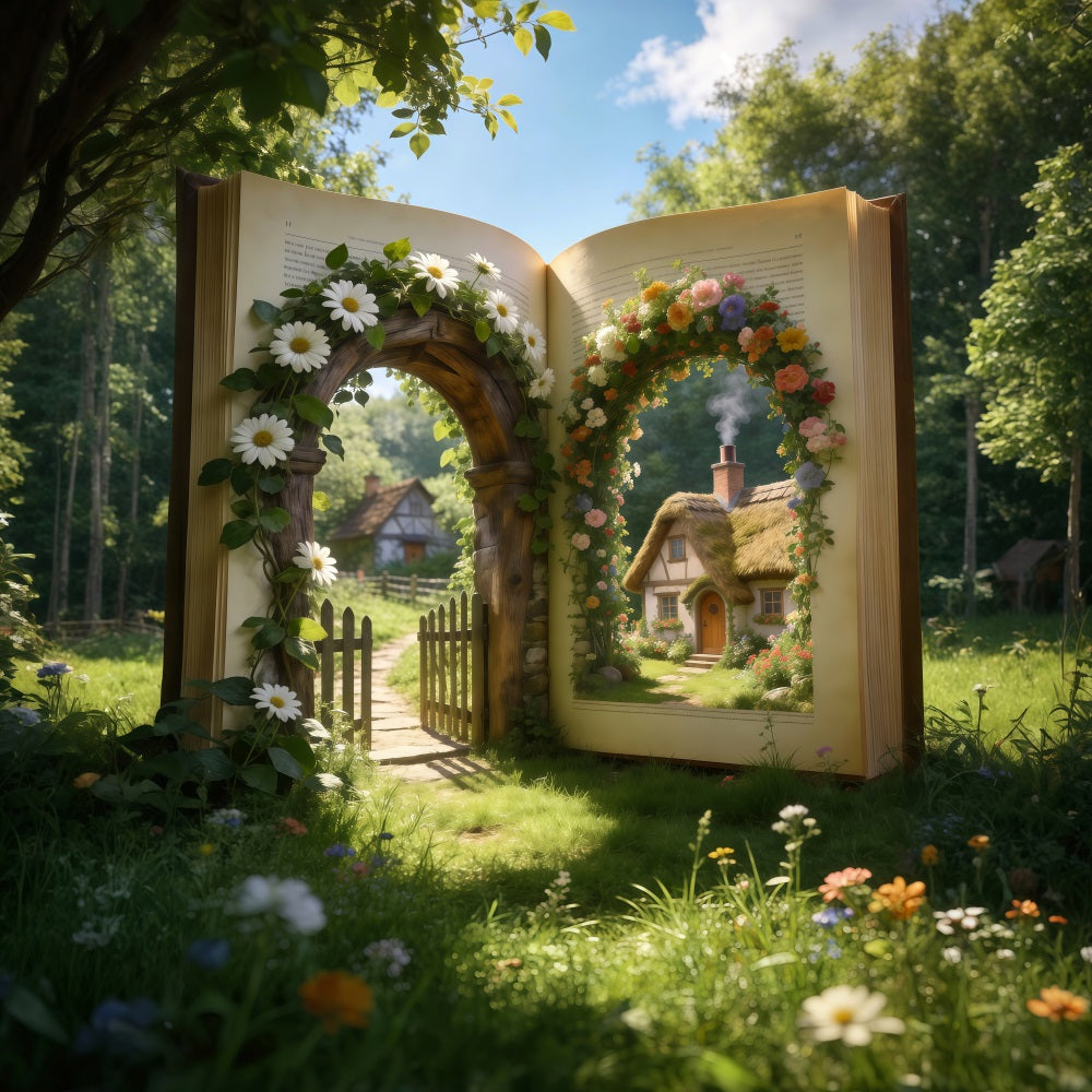 Spring Barn Backdrop Storybook Garden Cottage Gateway Floral Backdrop Photography UK RR62-33