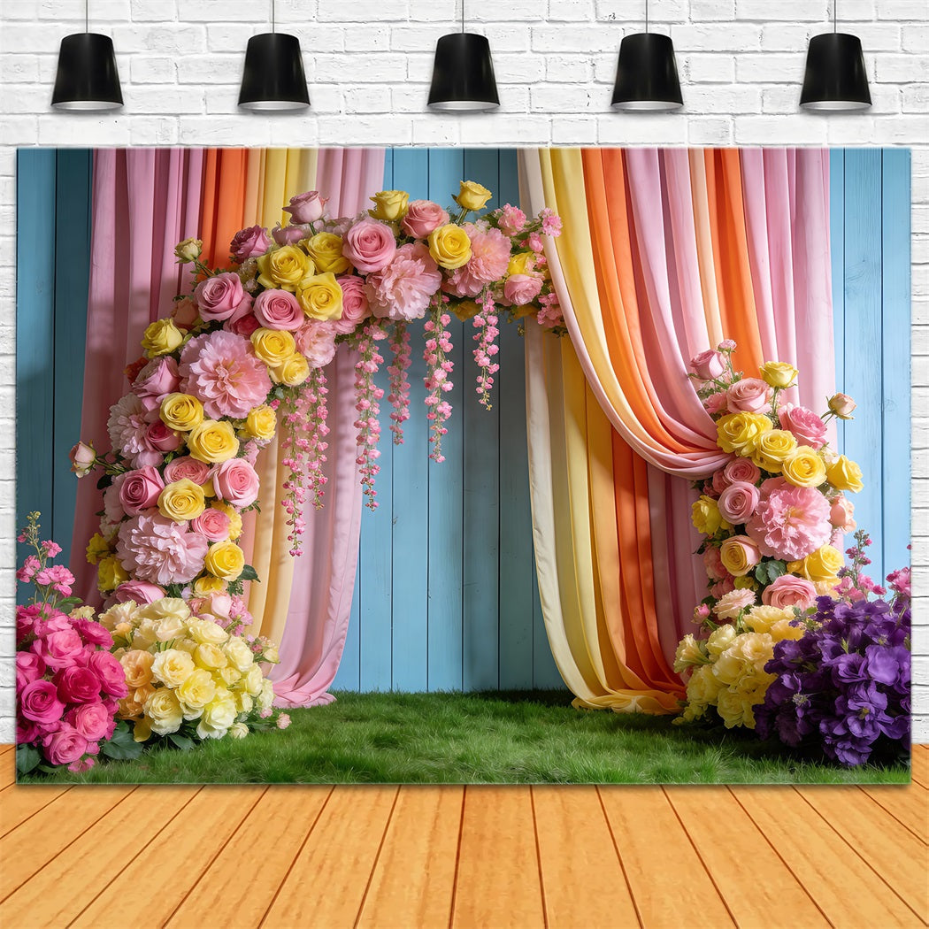 Spring Wedding Backdrop Pastel Flower Draped Arch Floral Garden Backdrop UK RR62-37