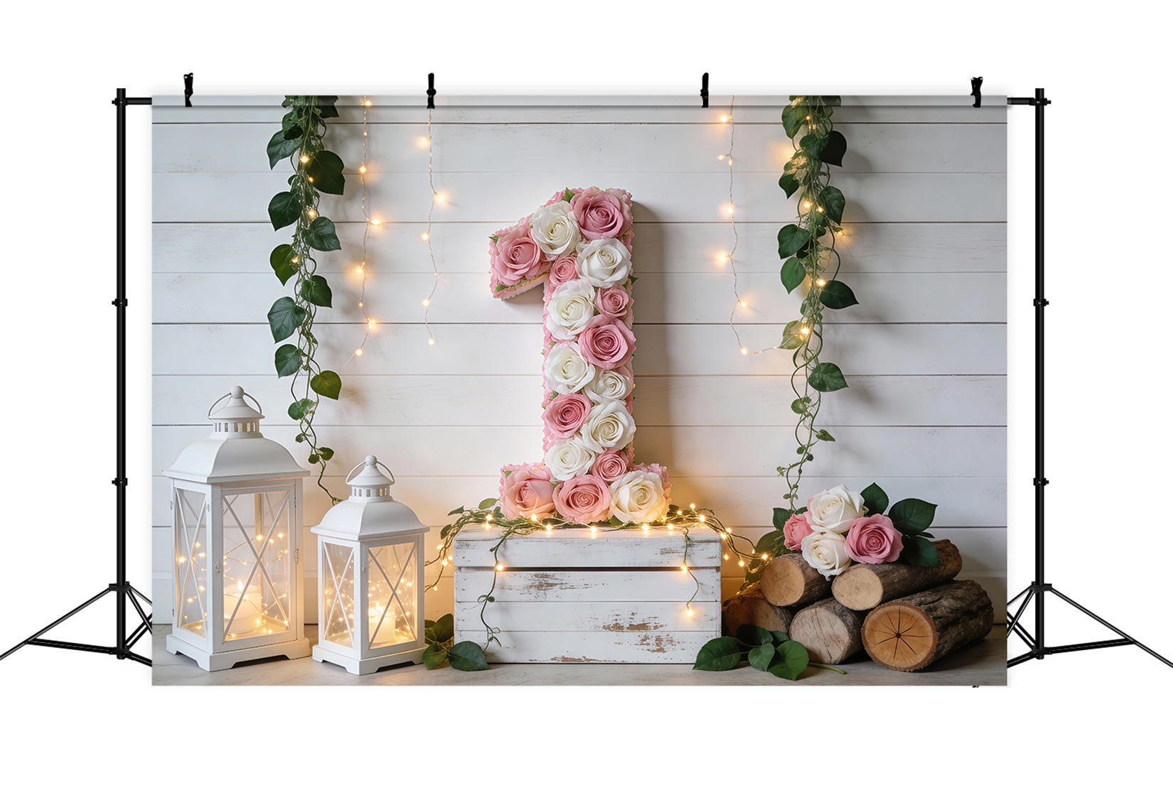 Spring Birthday Backdrop Floral Number One Rustic Charm Floral Backdrop UK RR62-4
