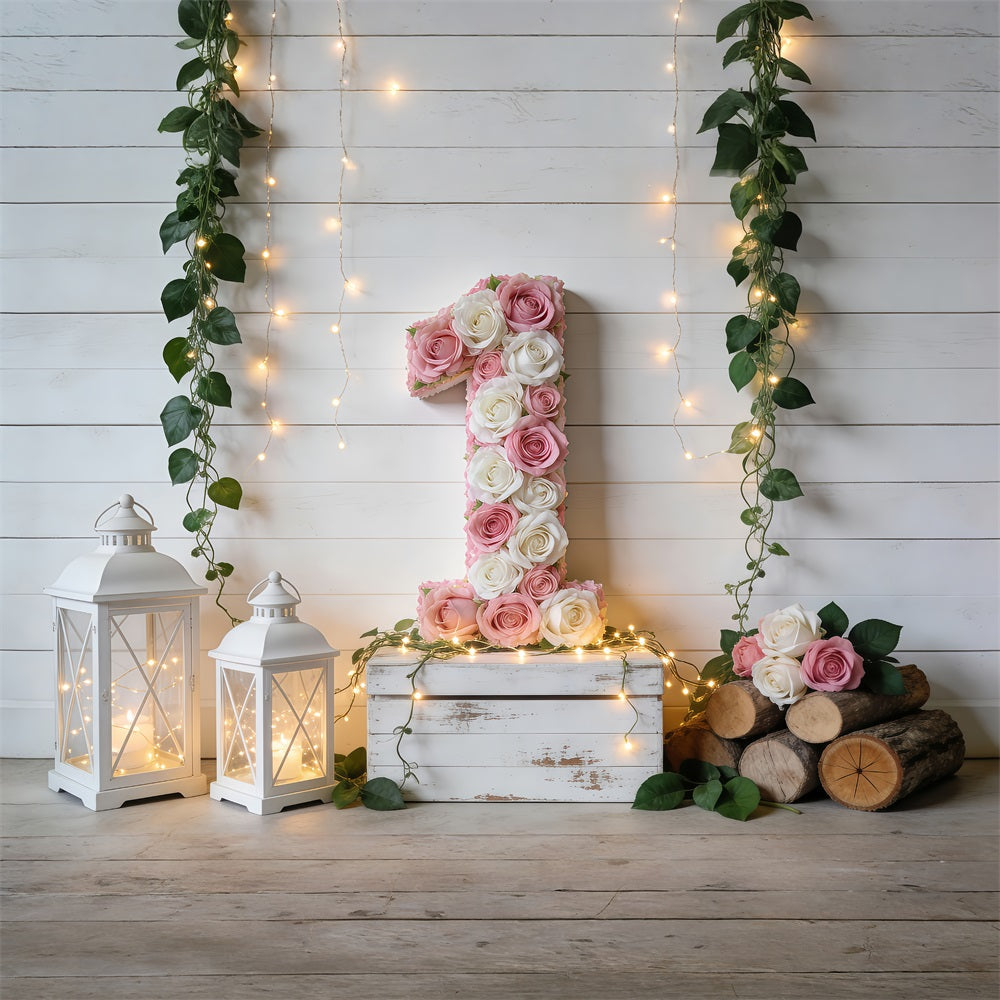 Spring Birthday Backdrop Floral Number One Rustic Charm Floral Backdrop UK RR62-4