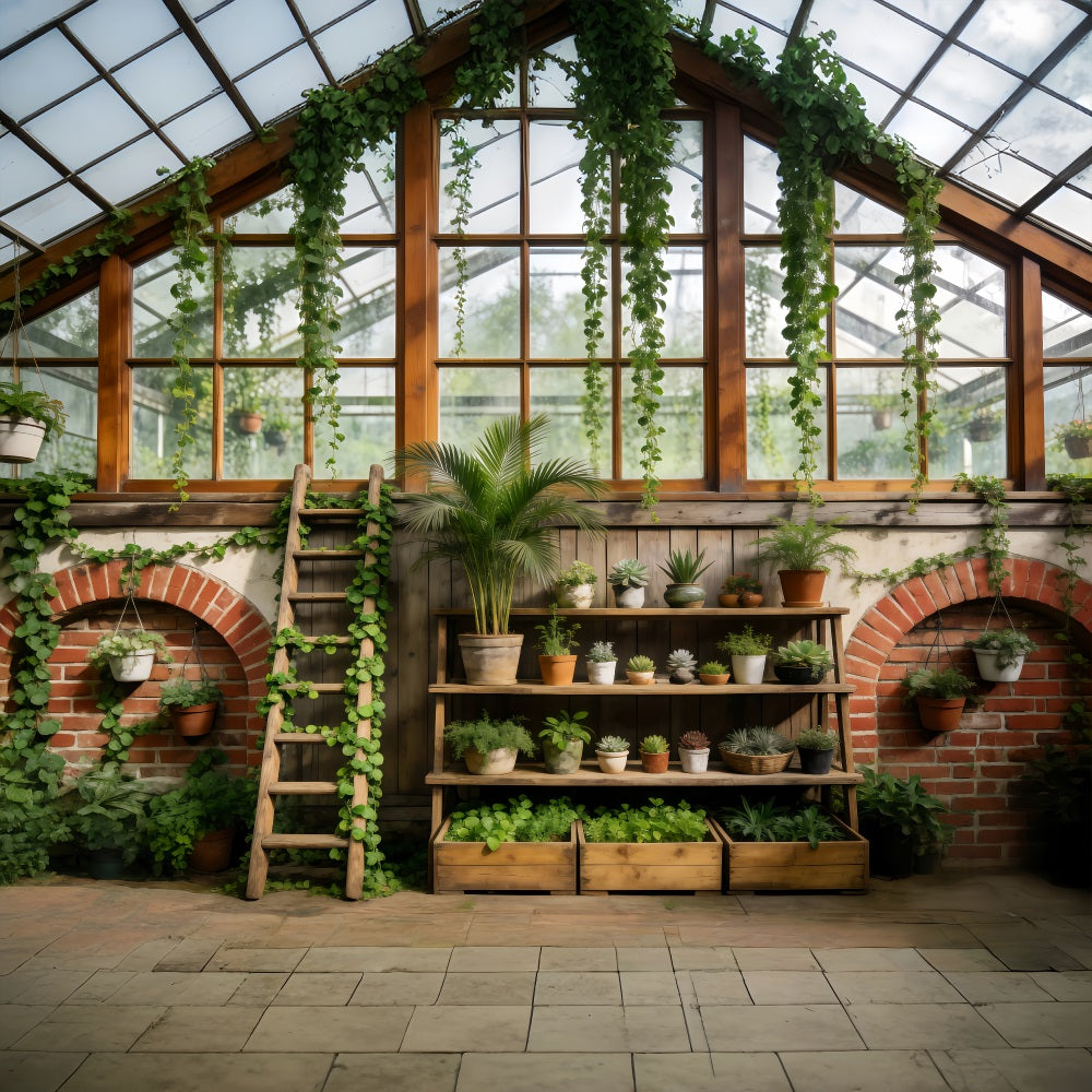 Spring Greenhouse Backdrop Rustic Botanical Shelves Photography Spring Backdrop UK RR62-40
