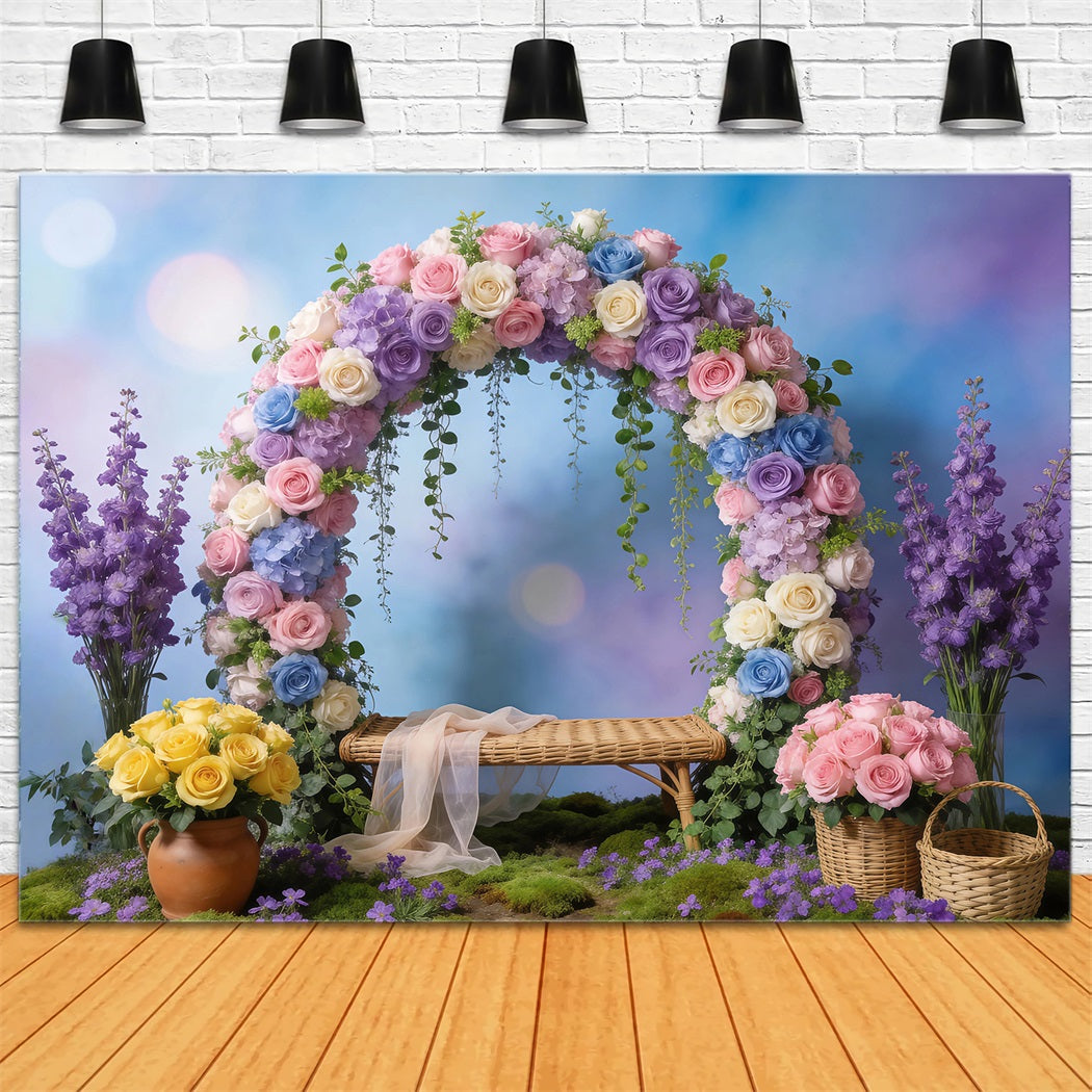 Wildflower Garland Backdrop Pastel Floral Arch Bokeh Springtime Backdrops UK RR62-41