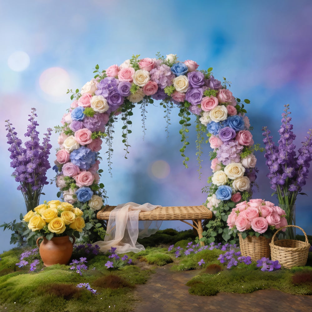 Wildflower Garland Backdrop Pastel Floral Arch Bokeh Springtime Backdrops UK RR62-41