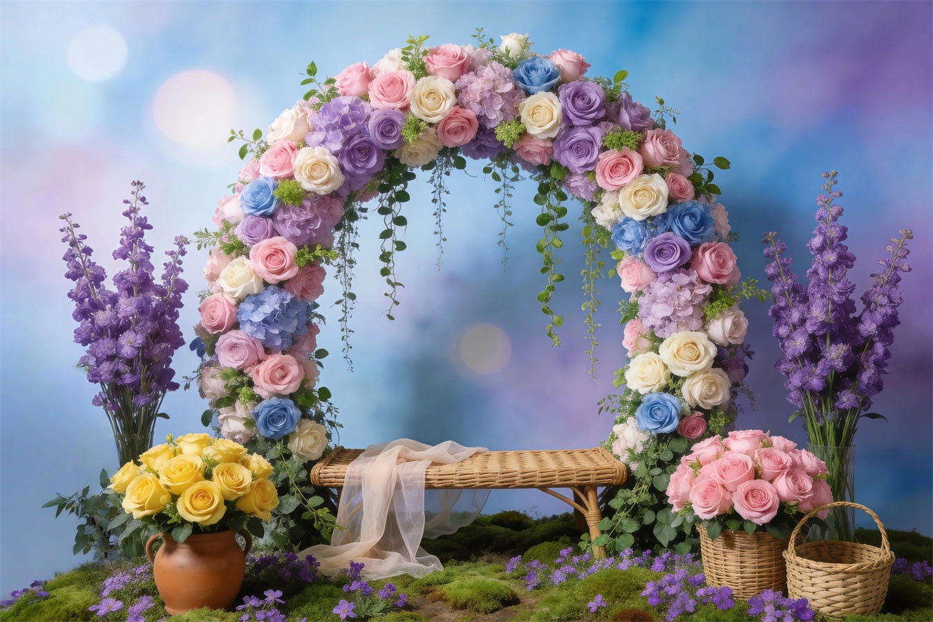Wildflower Garland Backdrop Pastel Floral Arch Bokeh Springtime Backdrops UK RR62-41