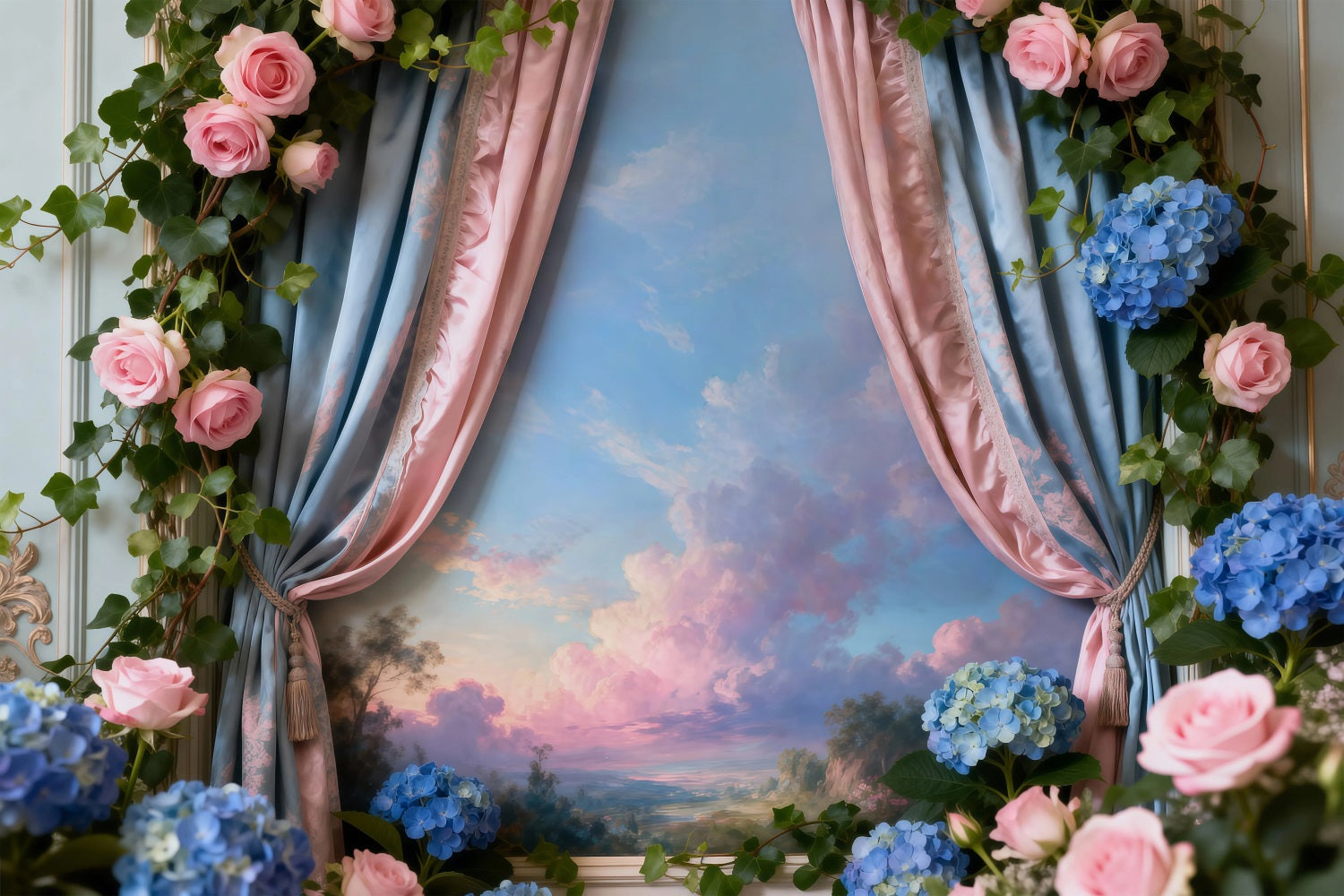 Spring Flower Backdrop Romantic Floral Window Sky View Floral Picture Backdrop UK RR62-42