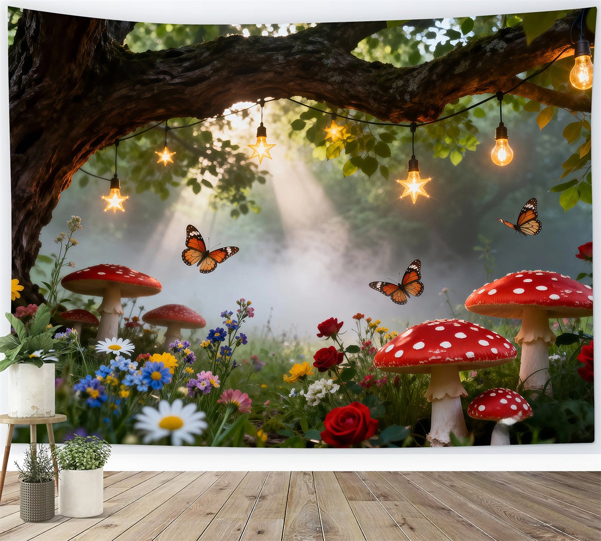 Butterfly Backdrop For Photoshoot Enchanted Woodland Wildflower Mushroom Spring Backdrop UK RR62-45