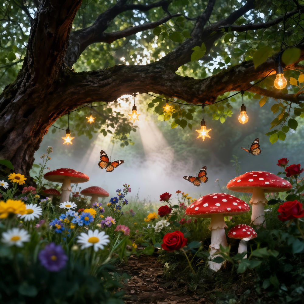 Butterfly Backdrop For Photoshoot Enchanted Woodland Wildflower Mushroom Spring Backdrop UK RR62-45