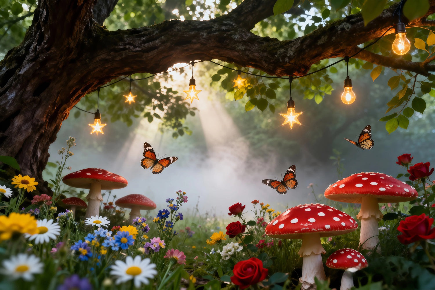 Butterfly Backdrop For Photoshoot Enchanted Woodland Wildflower Mushroom Spring Backdrop UK RR62-45