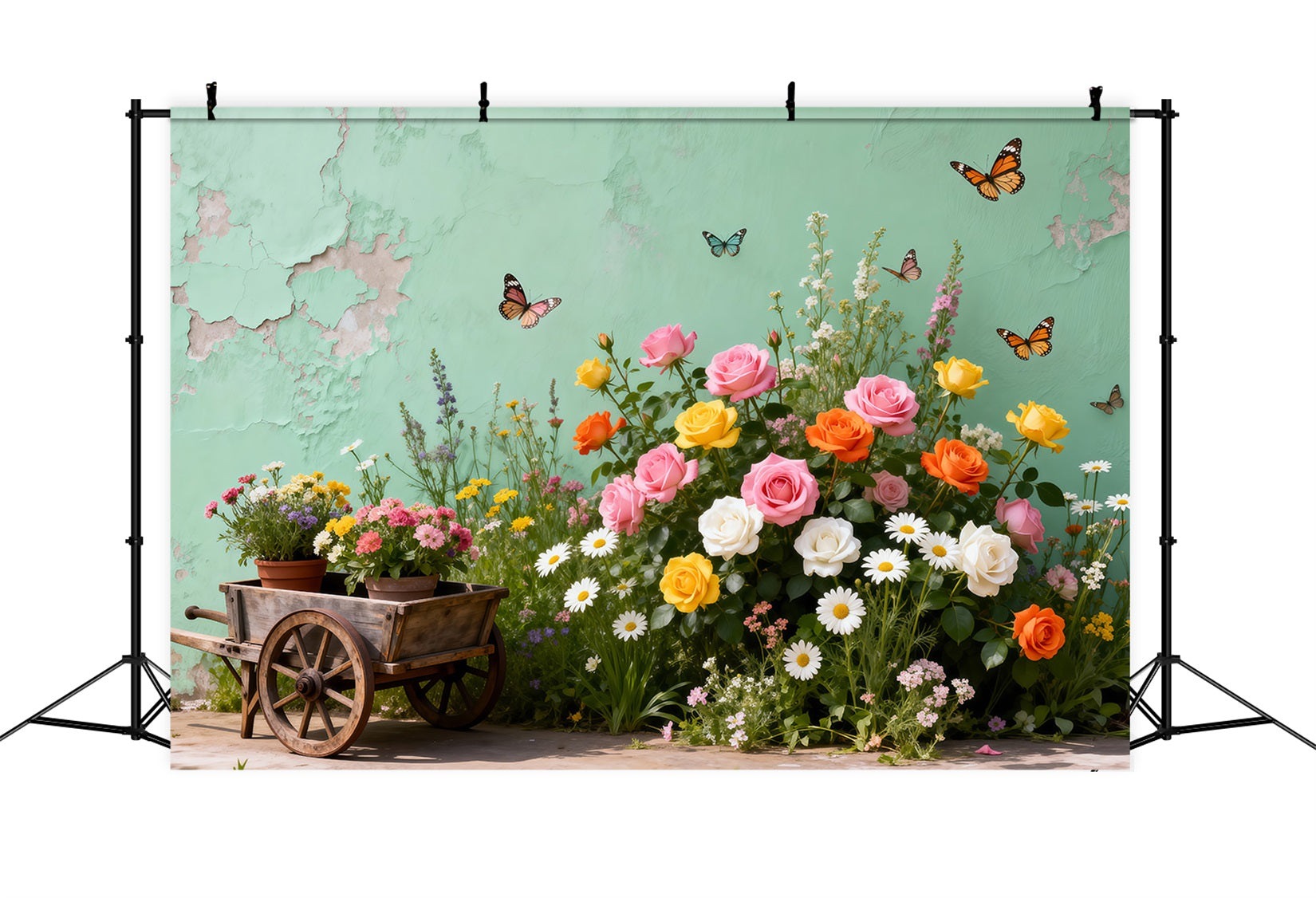 Butterfly Backdrop Vintage Garden Cart Floral Spring Backdrop For Pictures UK RR62-46