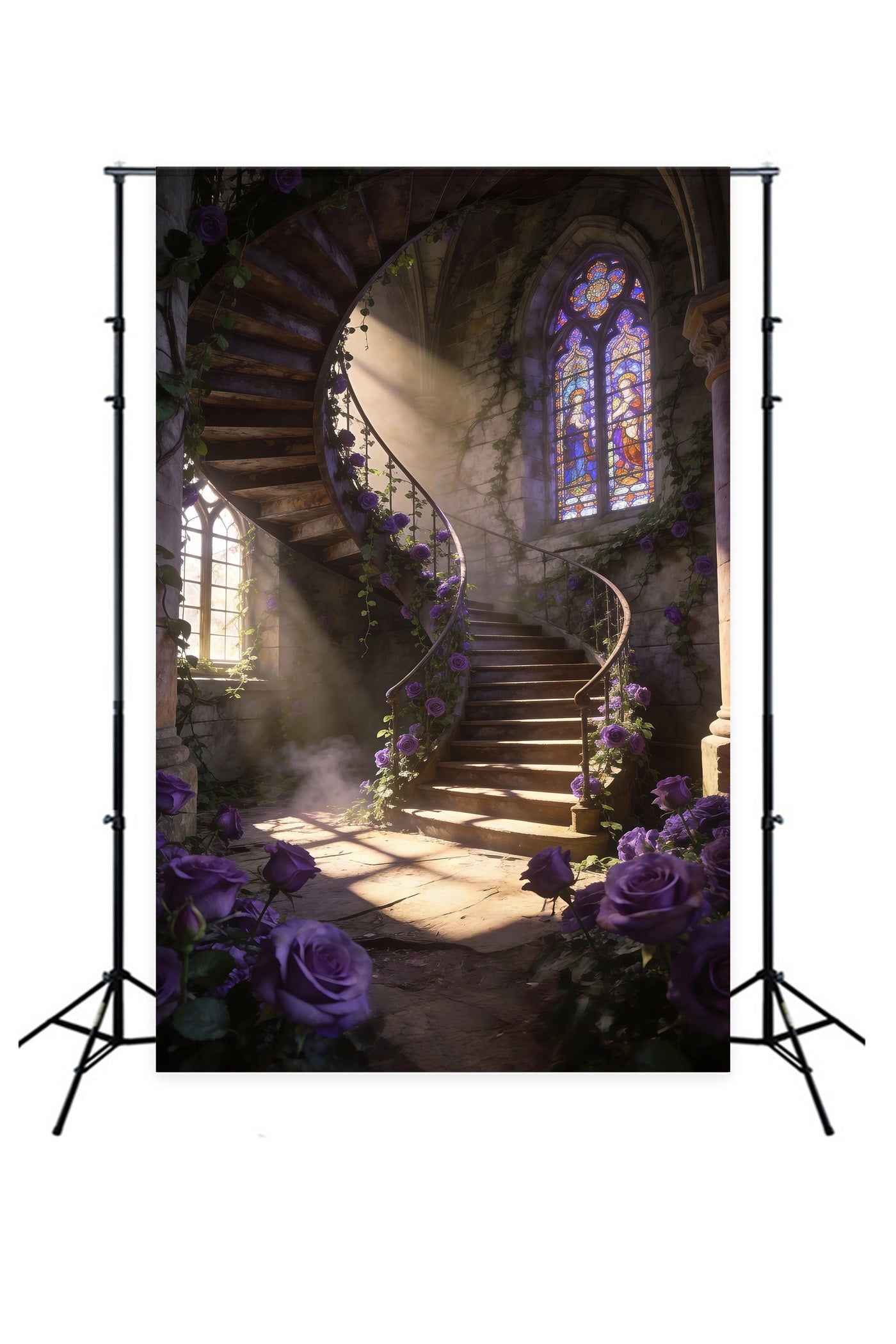Spring Flowers Backdrop Purple Rose Spiral Staircase Floral Picture Backdrop UK RR62-50