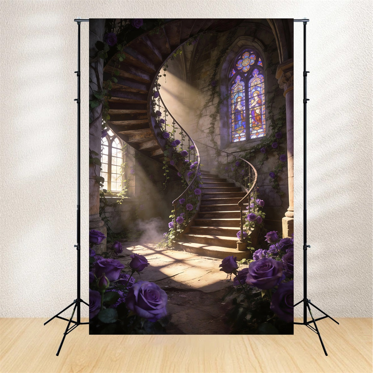 Spring Flowers Backdrop Purple Rose Spiral Staircase Floral Picture Backdrop UK RR62-50