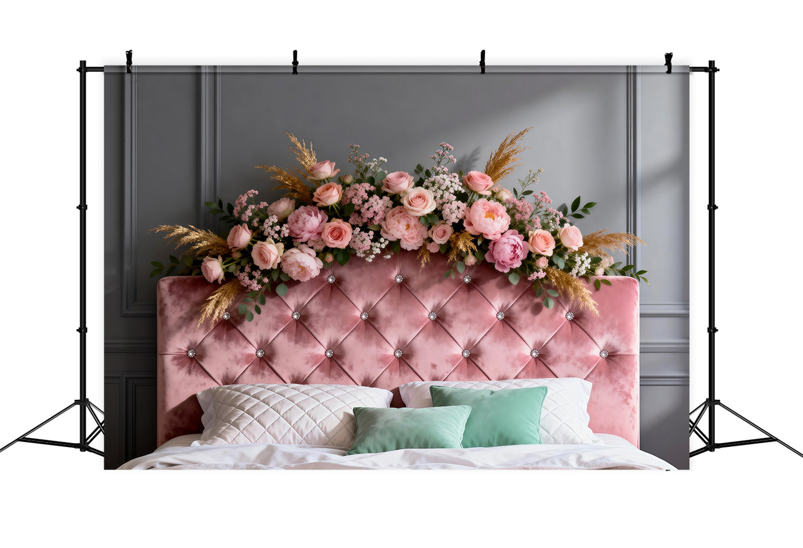 Boudoir Headboard Backdrop Blush Velvet Floral Crown Backdrops for Boudoir UK RR62-51