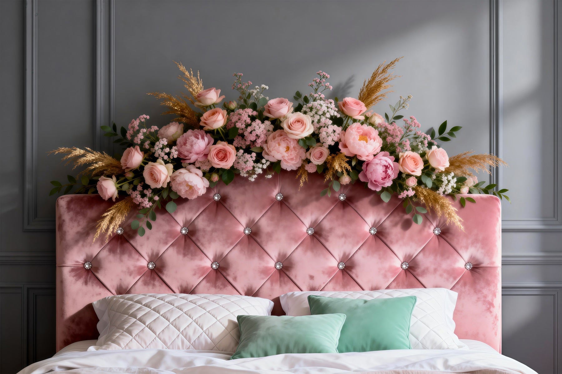 Boudoir Headboard Backdrop Blush Velvet Floral Crown Backdrops for Boudoir UK RR62-51