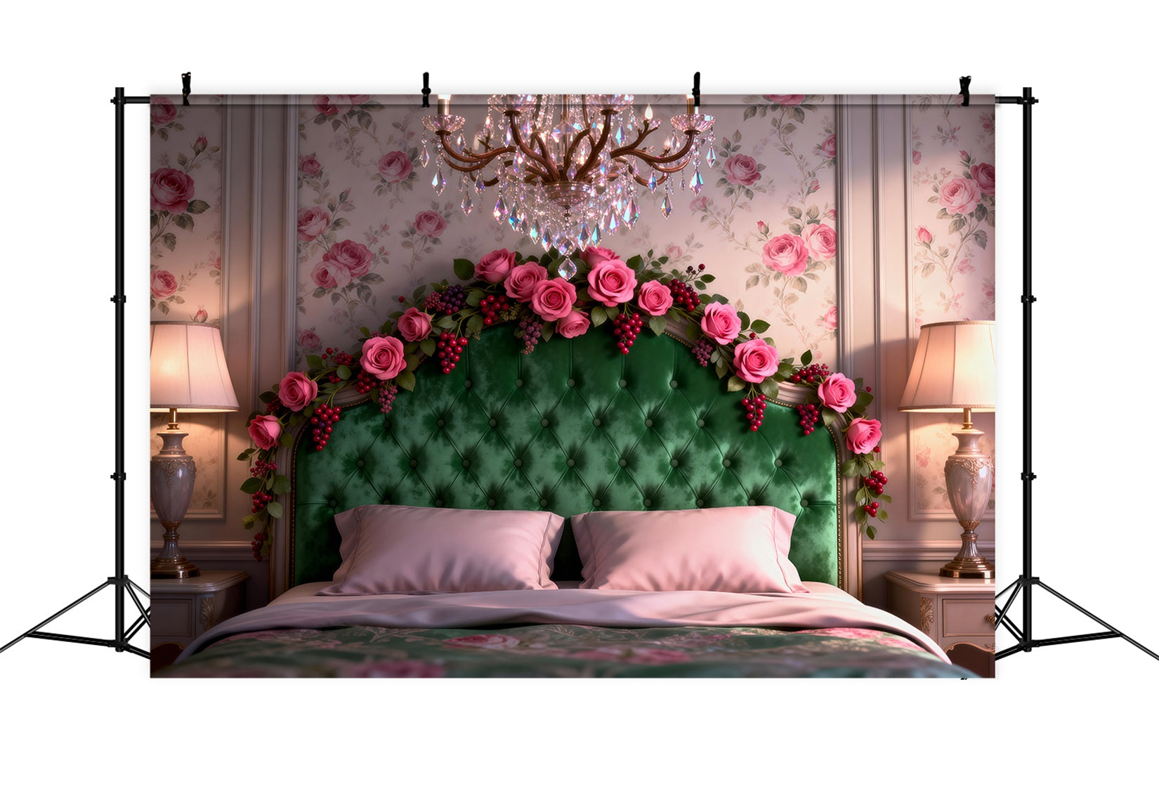 Boudoir Backdrop Emerald Rose Chandelier Elegance Headboard Photography Backdrop UK RR62-52