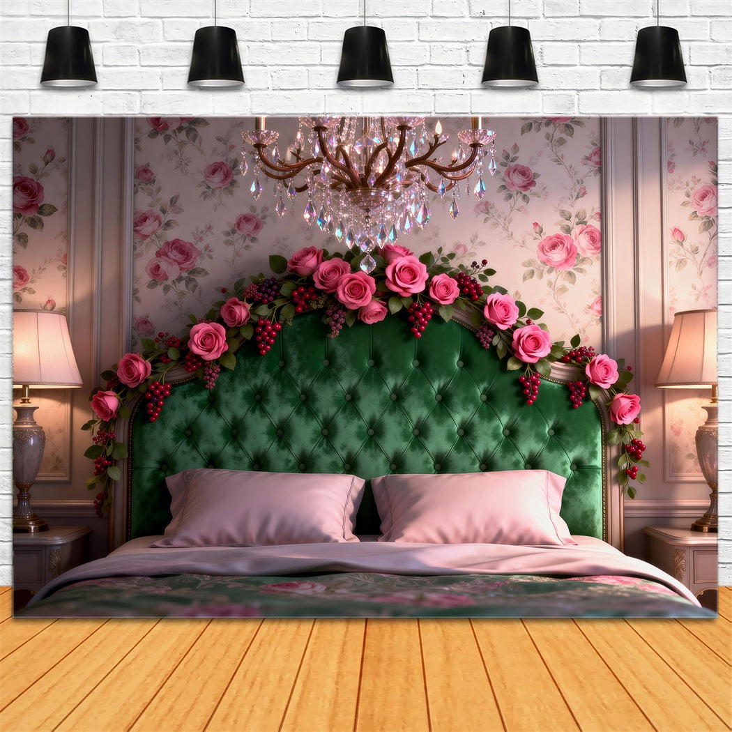 Boudoir Backdrop Emerald Rose Chandelier Elegance Headboard Photography Backdrop UK RR62-52