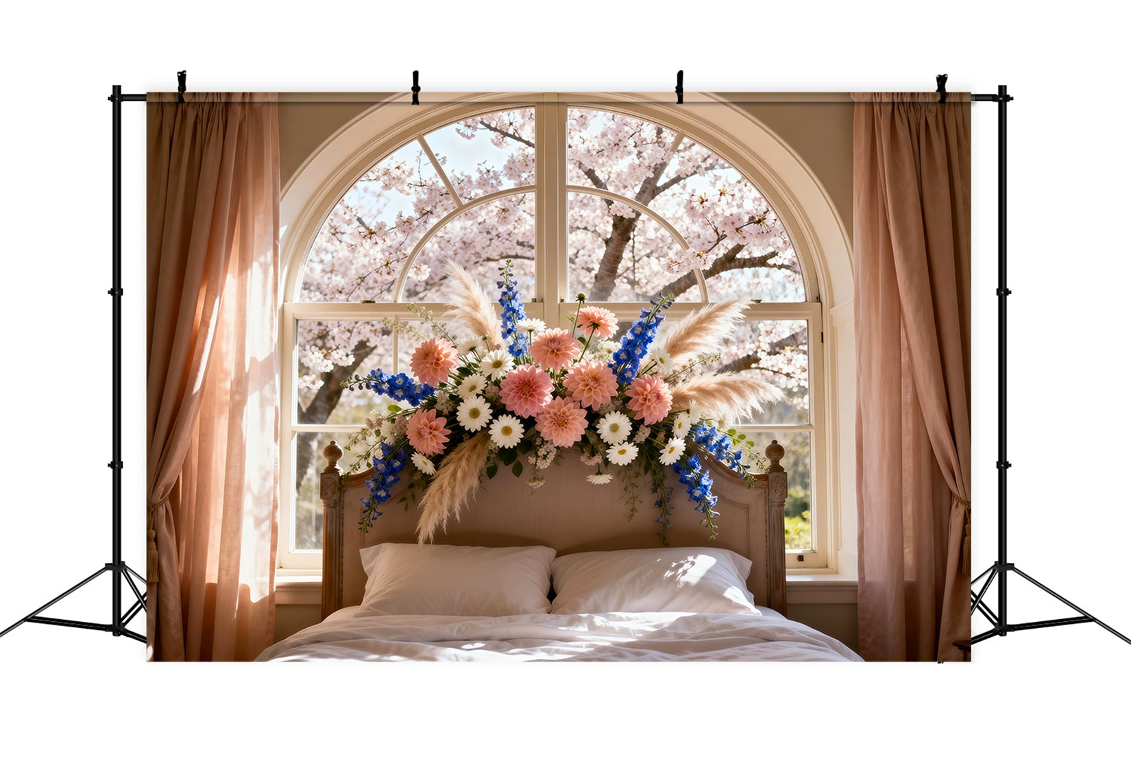 Backdrops For Boudoir Photography Sunlit Blossom Window Bed Headboard Backdrops UK RR62-55