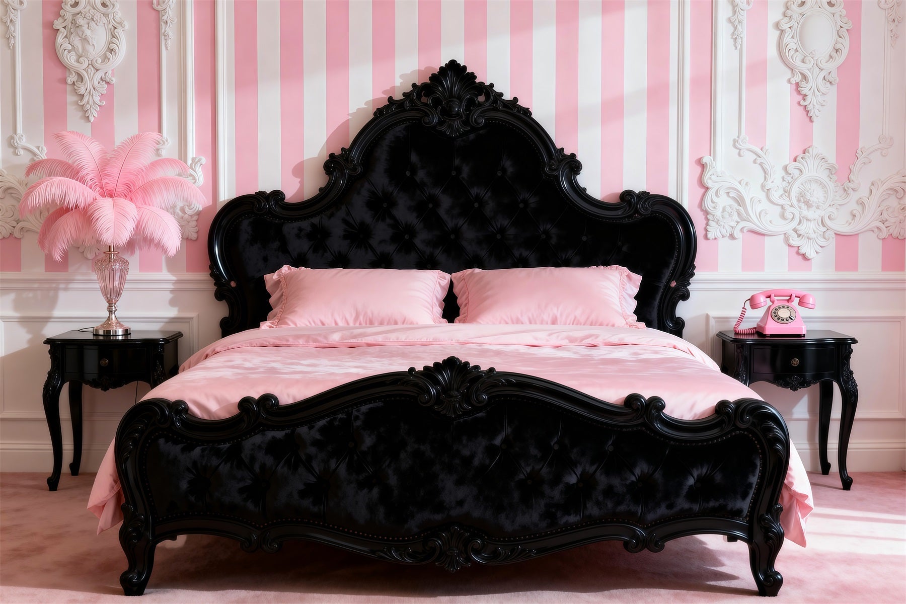 Boudoir Headboard Backdrop Baroque Pink Stripe Elegance Headboard Backdrop Ideas UK RR62-56