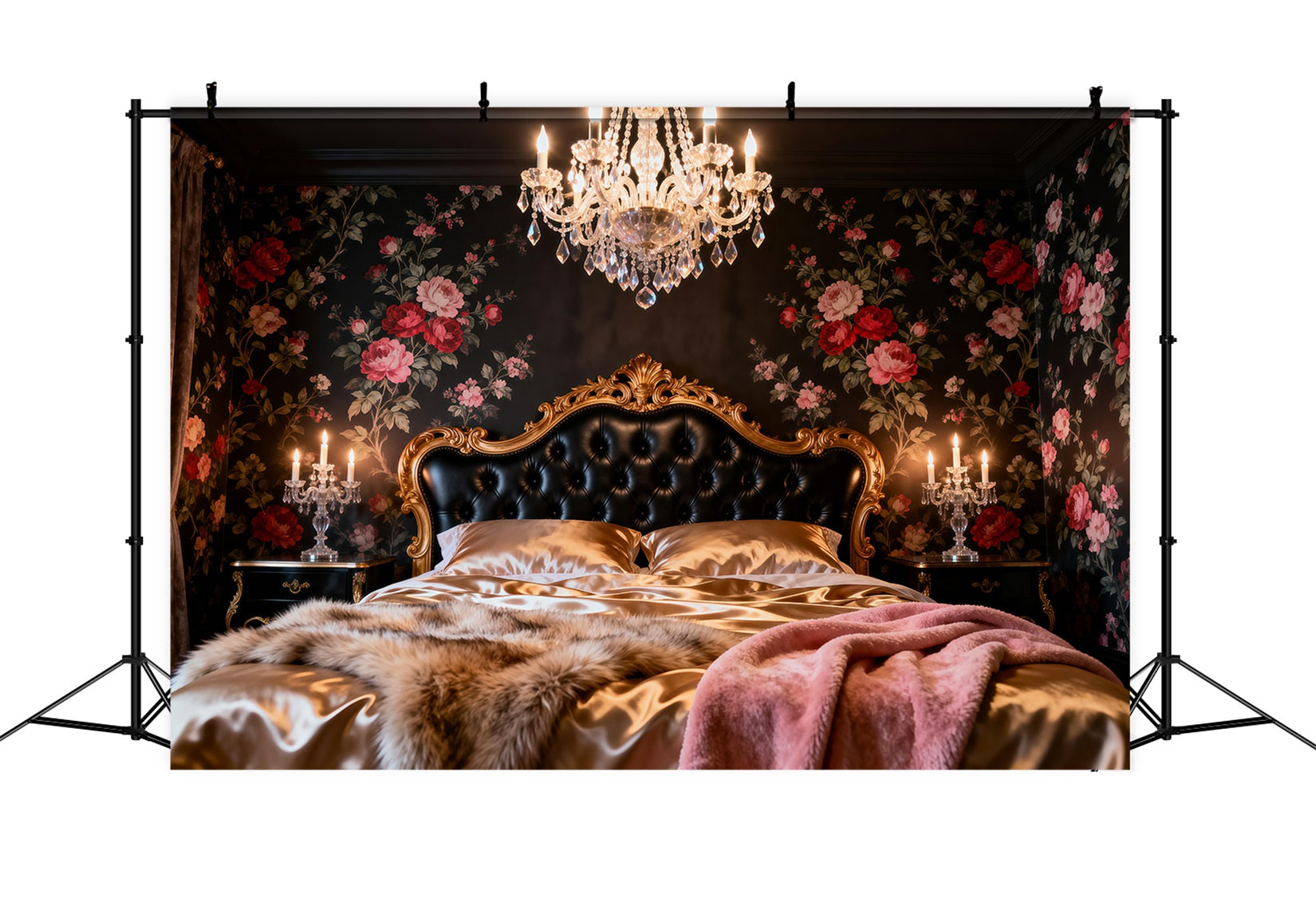 Boudoir Headboard Backdrop Dark Floral Chandelier Luxury Headboard Photo Backdrop UK RR62-57