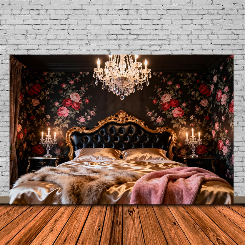Boudoir Headboard Backdrop Dark Floral Chandelier Luxury Headboard Photo Backdrop UK RR62-57