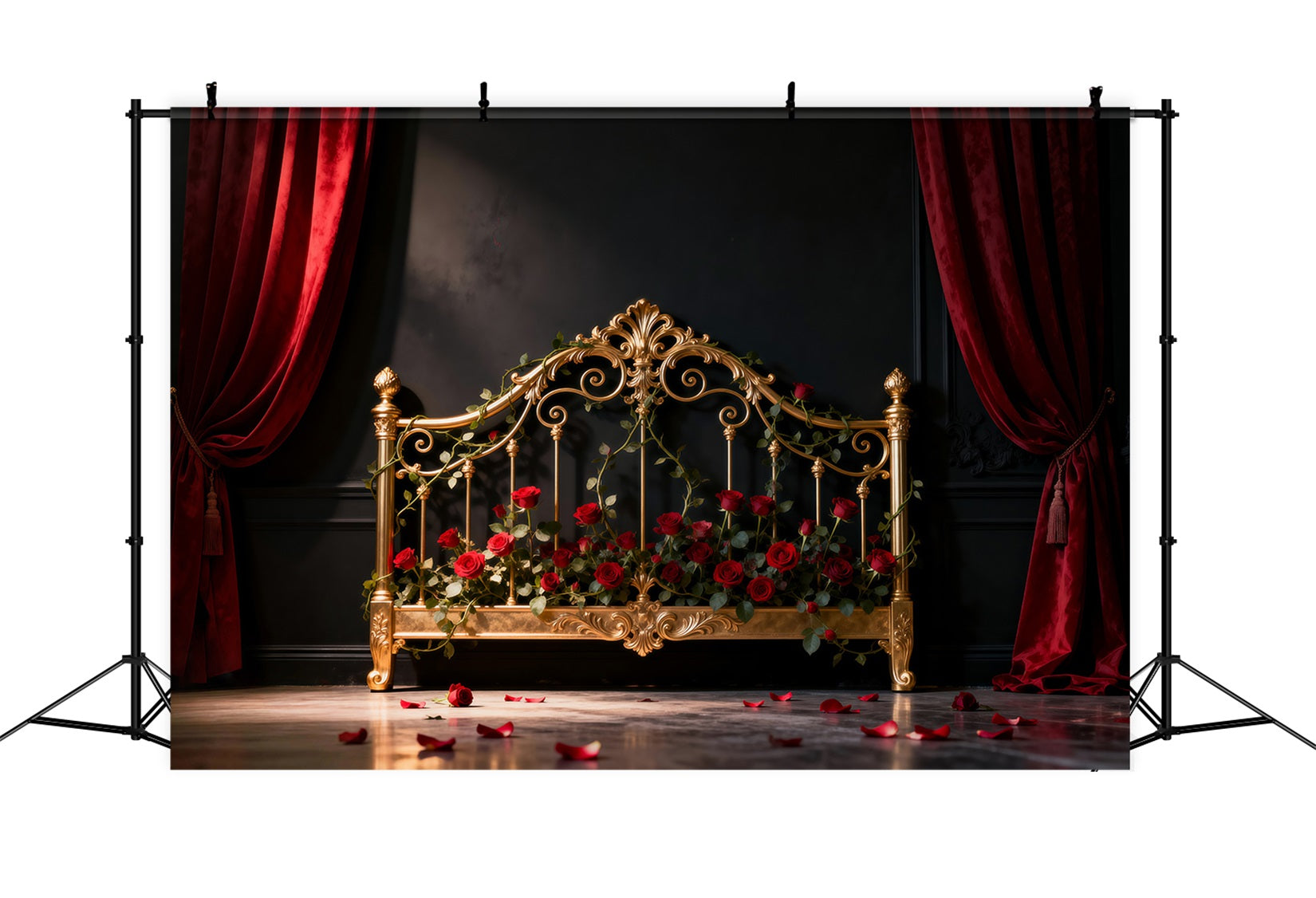 Boudoir Headboard Backdrop Gilded Rose Iron Bed Vintage Wall Backdrop UK RR62-59
