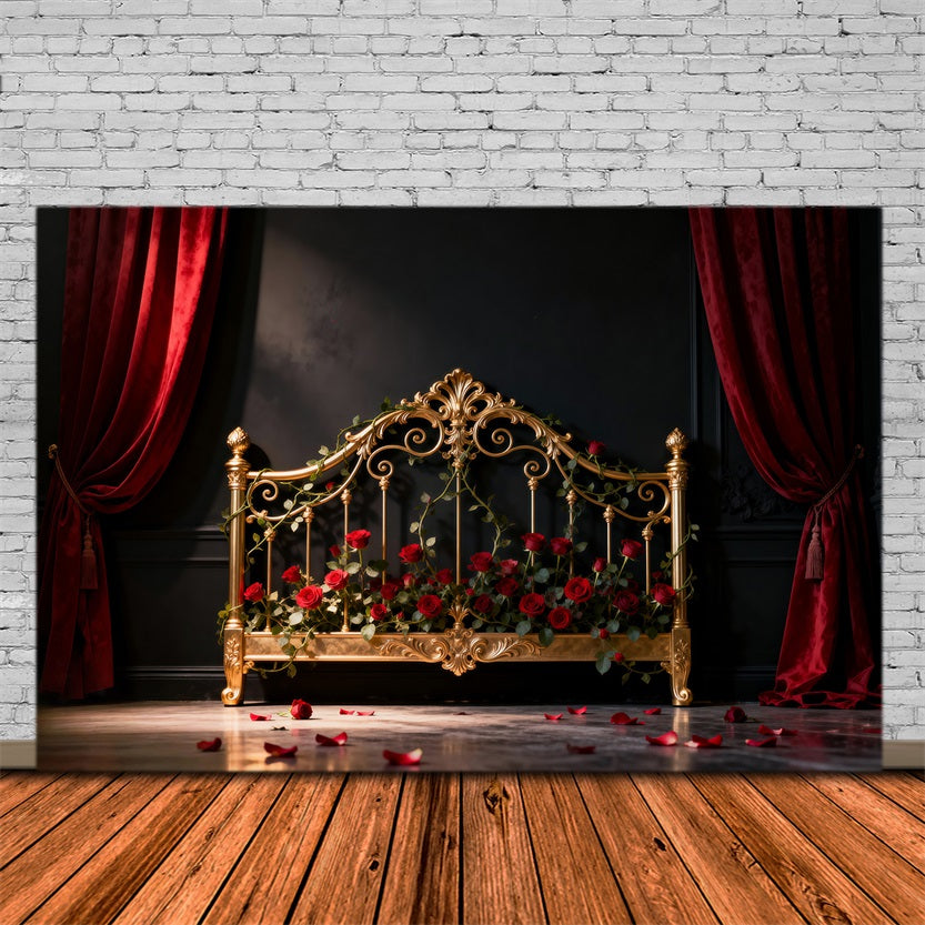 Boudoir Headboard Backdrop Gilded Rose Iron Bed Vintage Wall Backdrop UK RR62-59