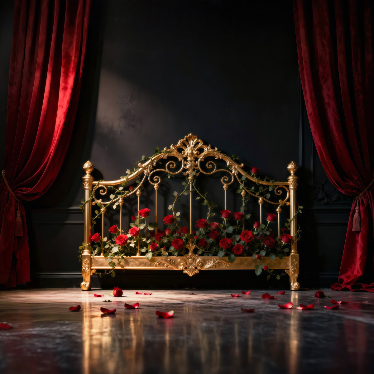 Boudoir Headboard Backdrop Gilded Rose Iron Bed Vintage Wall Backdrop UK RR62-59