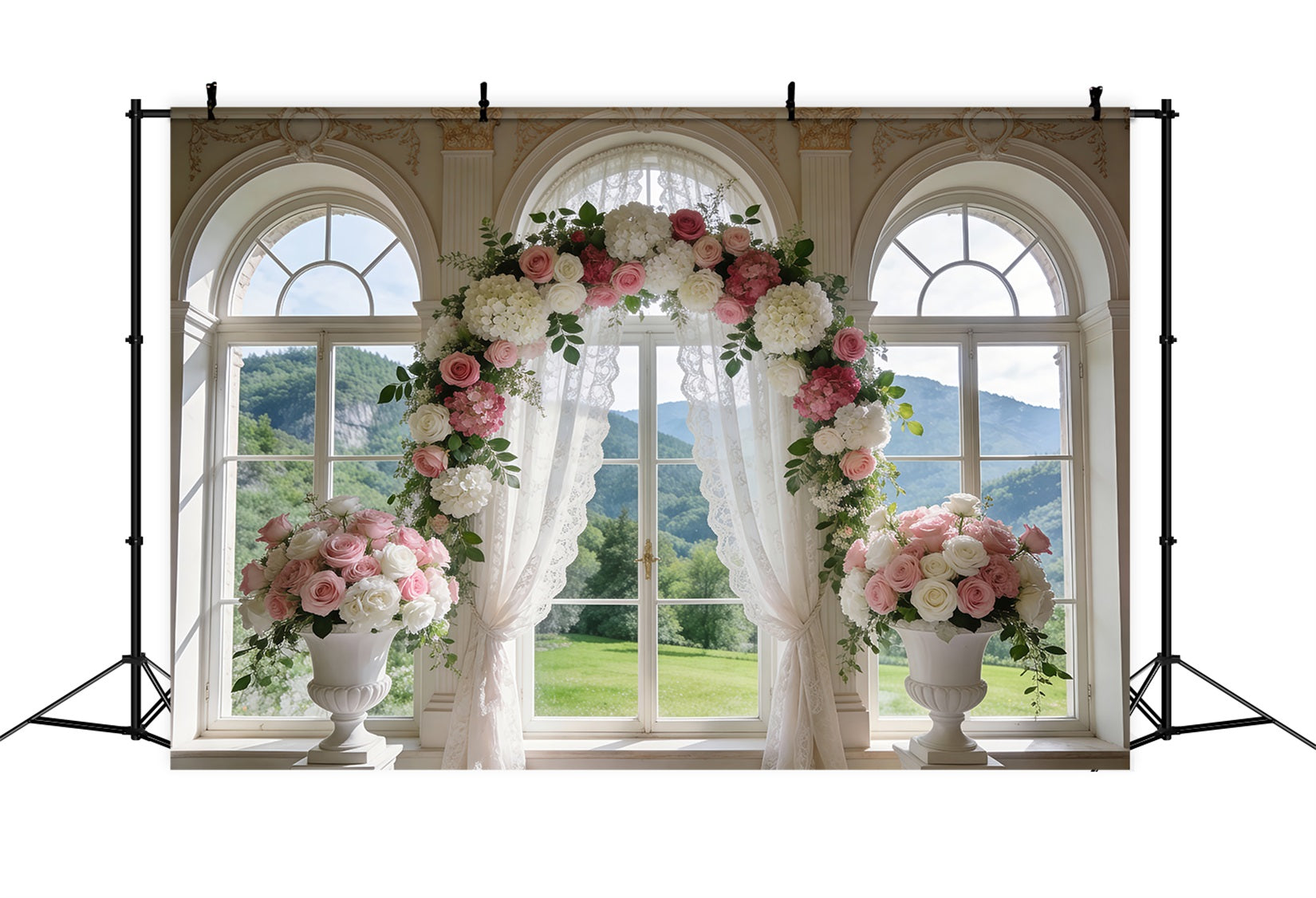 Spring Wedding Backdrop Classic Window Rose Arch Drapes Floral Photo Backdrop UK RR62-6