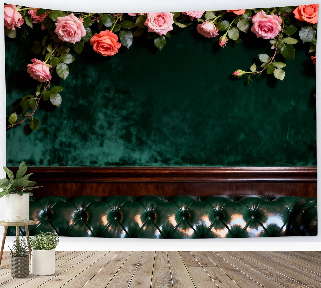 Boudoir Backdrop Emerald Velvet Floral Lounge Bed Headboard Backdrop UK RR62-60