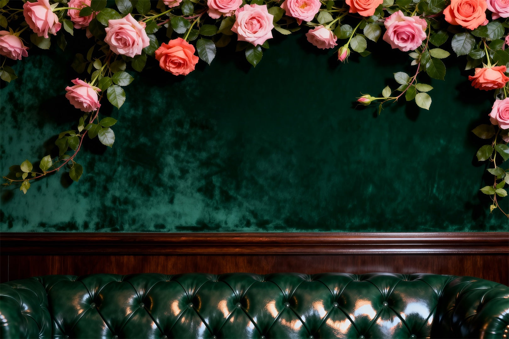 Boudoir Backdrop Emerald Velvet Floral Lounge Bed Headboard Backdrop UK RR62-60