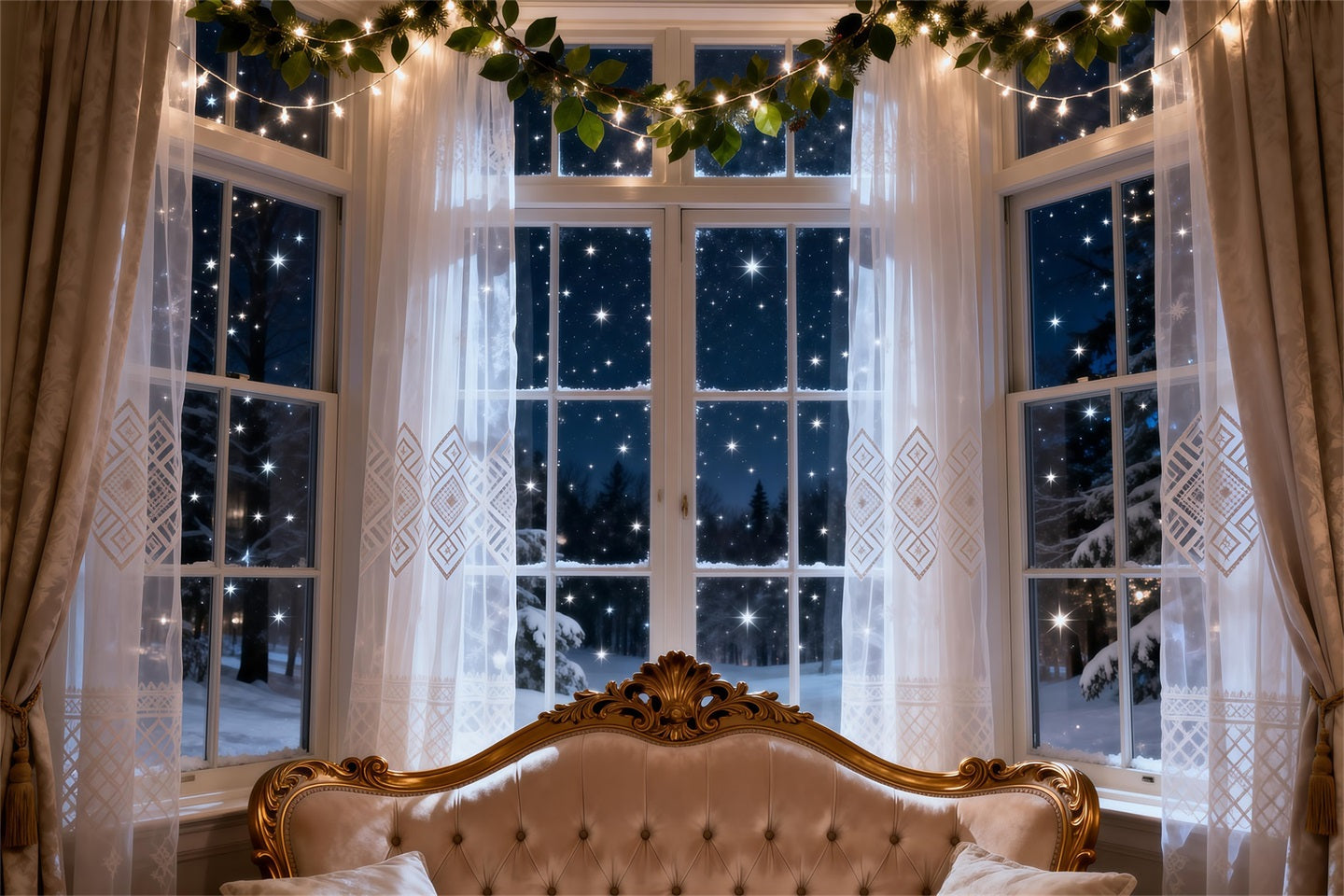 Boudoir Headboard Backdrop Starry Winter Window Glow Boudoir Backdrop Ideas UK RR62-61