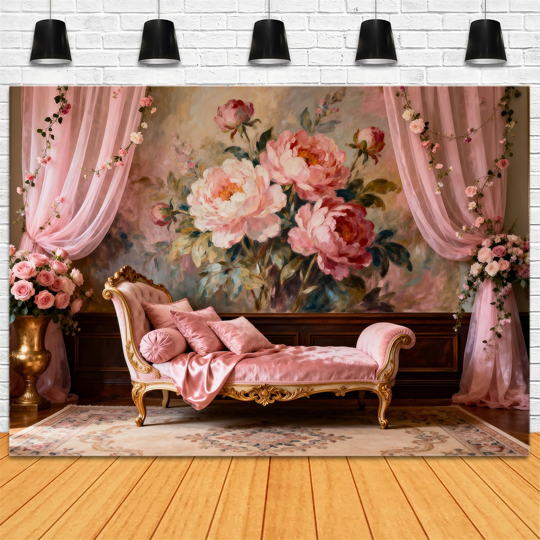 Boudoir Backdrop Ideas Romantic Blush Painted Peonies Vintage Photo Backdrops UK RR62-62