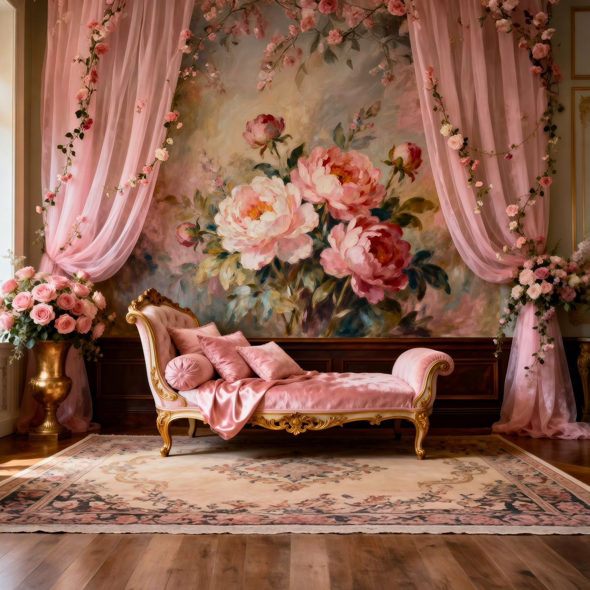 Boudoir Backdrop Ideas Romantic Blush Painted Peonies Vintage Photo Backdrops UK RR62-62