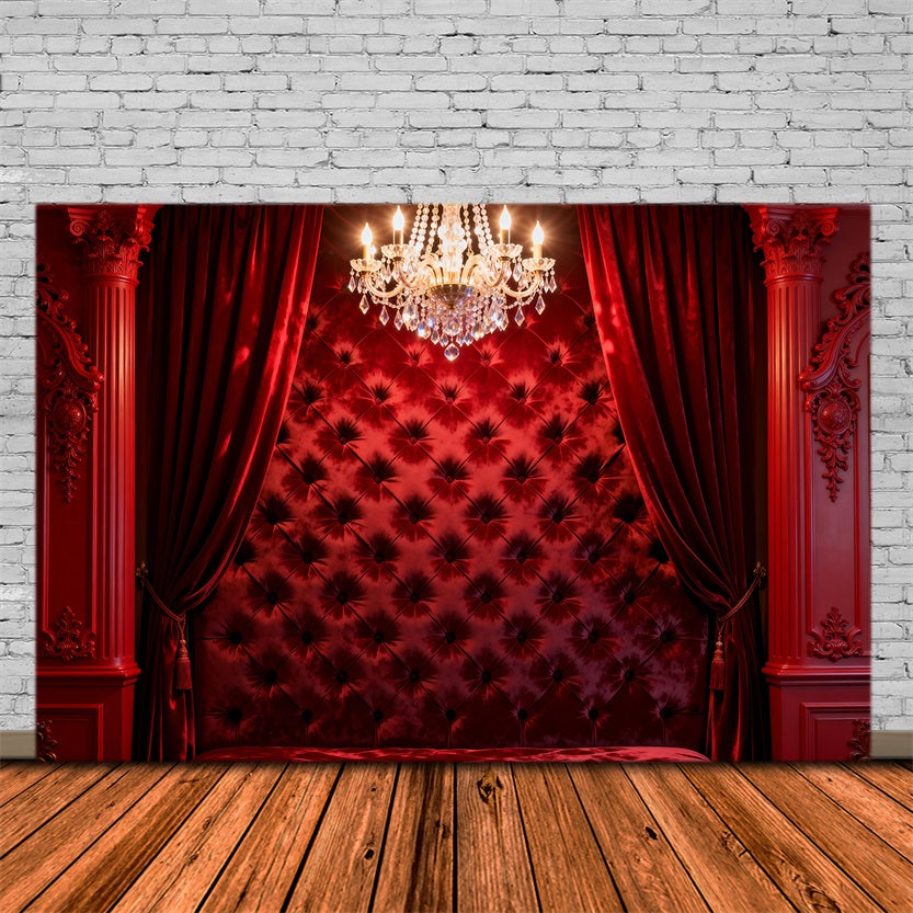 Boudoir Backdrops Crimson Velvet Chandelier Tufted Headboard Backdrop UK RR62-67