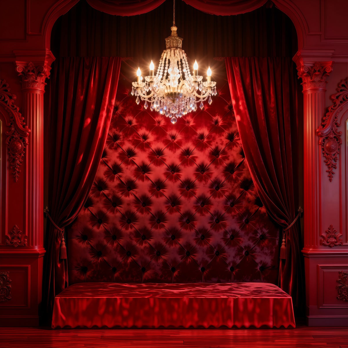 Boudoir Backdrops Crimson Velvet Chandelier Tufted Headboard Backdrop UK RR62-67
