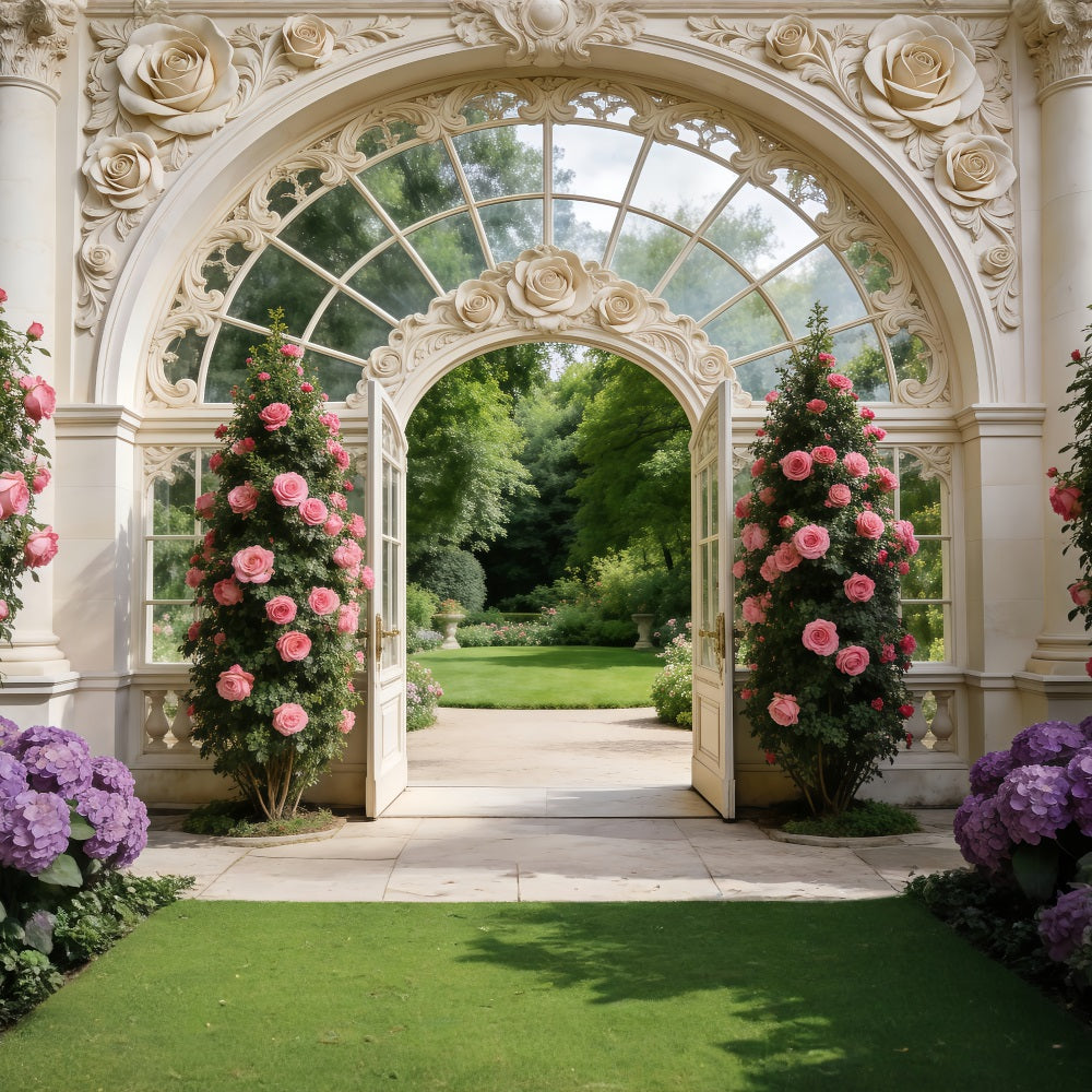 Garden Backdrop Elegant Palace Door Rose Gate Spring Backdrops For Photography UK RR62-7