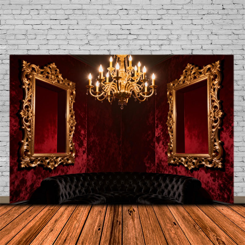 Boudoir Backdrops Crimson Velvet Gilded Mirror Lounge Antique Photography Backdrops UK RR62-75