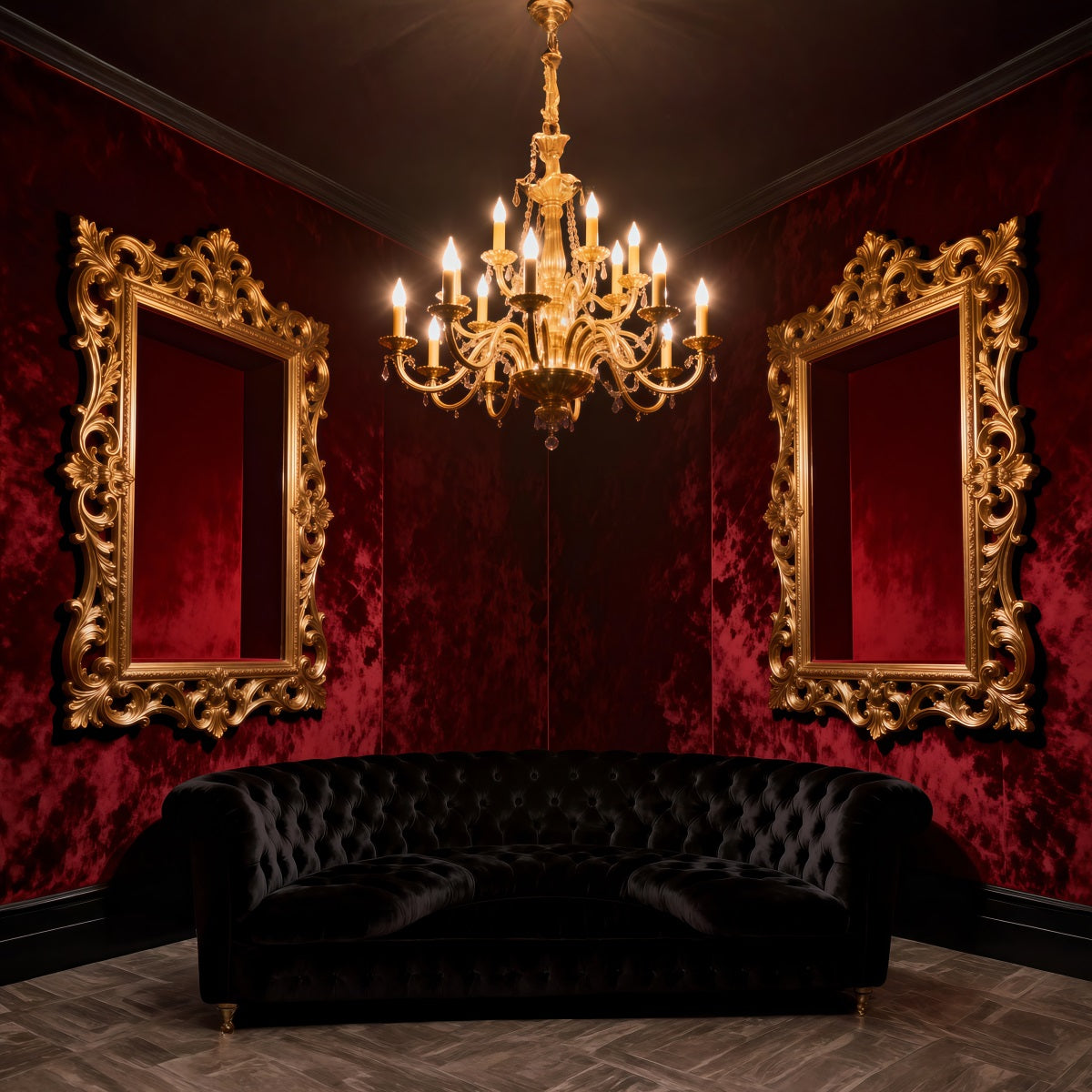 Boudoir Backdrops Crimson Velvet Gilded Mirror Lounge Antique Photography Backdrops UK RR62-75