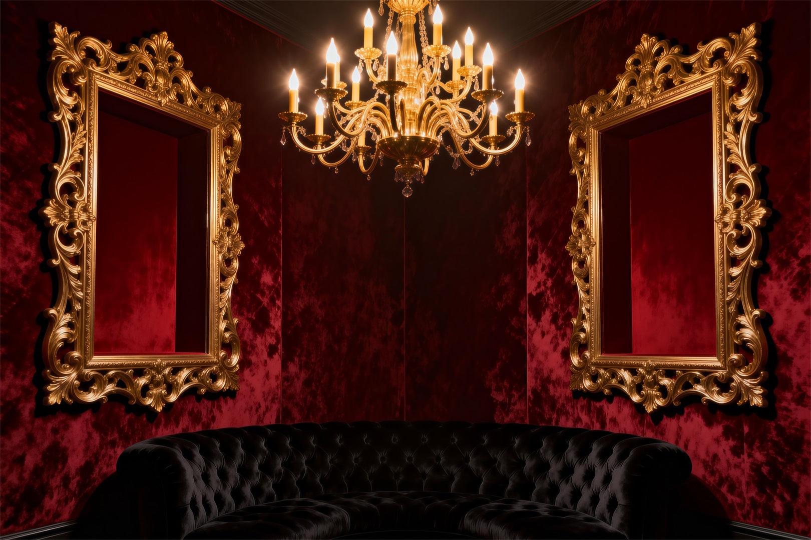 Boudoir Backdrops Crimson Velvet Gilded Mirror Lounge Antique Photography Backdrops UK RR62-75