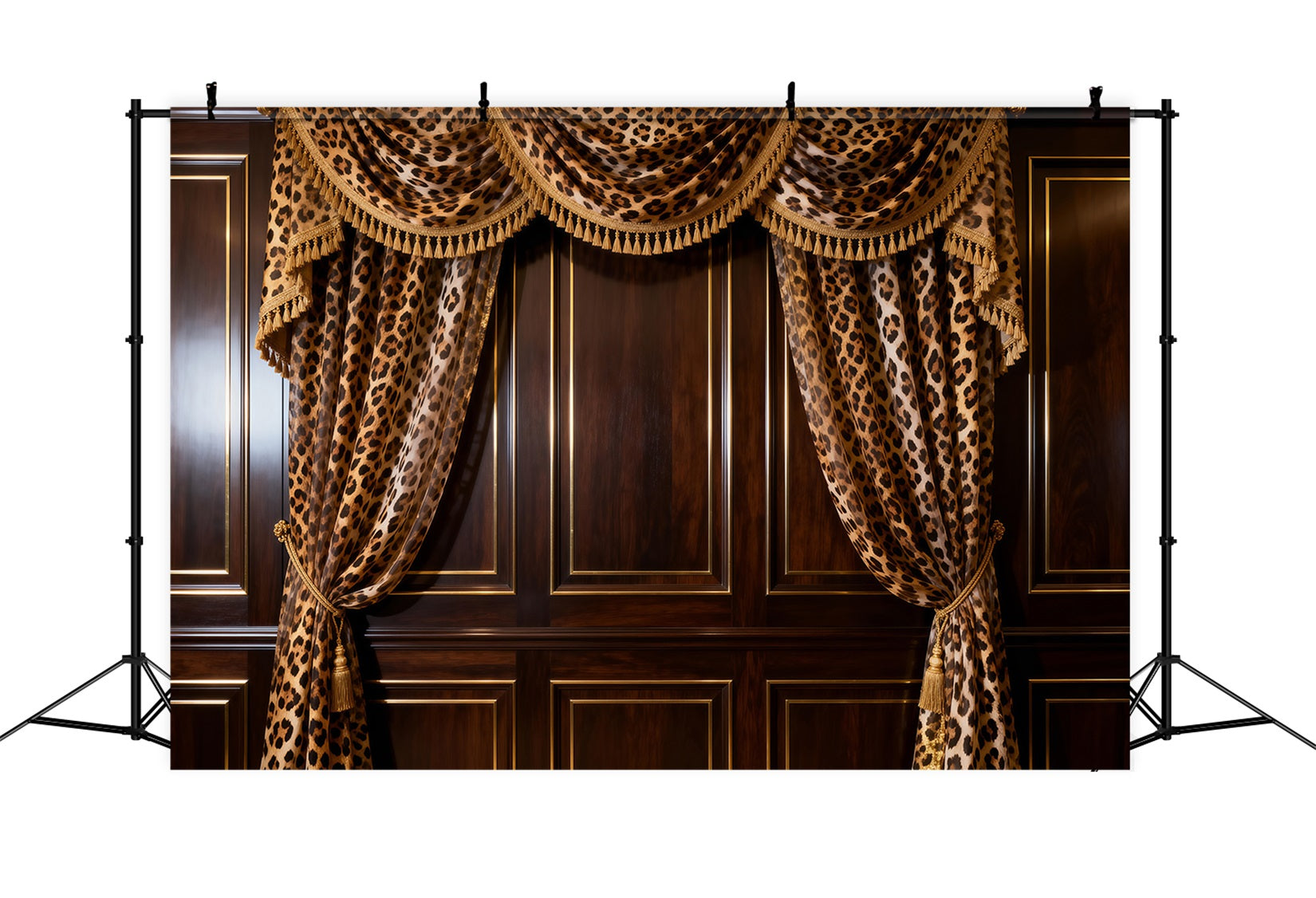 Boudoir Backdrop Leopard Draped Noir Wood Panels Vintage Wall Backdrop UK RR62-76