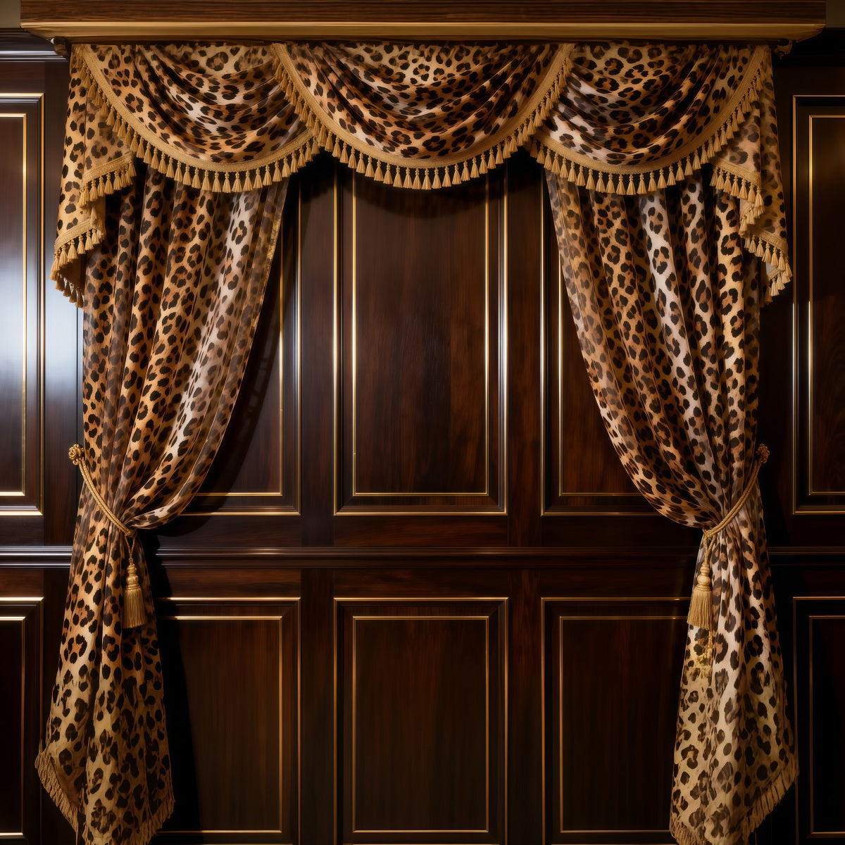 Boudoir Backdrop Leopard Draped Noir Wood Panels Vintage Wall Backdrop UK RR62-76