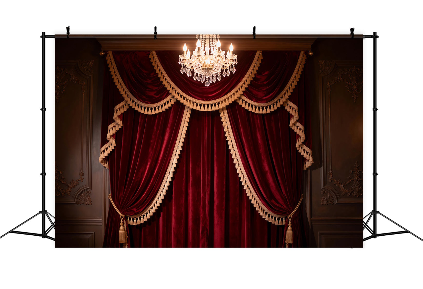 Boudoir Photography Backdrops Grand Burgundy Tassel Curtain Chandelier Vintage Backdrop UK RR62-77