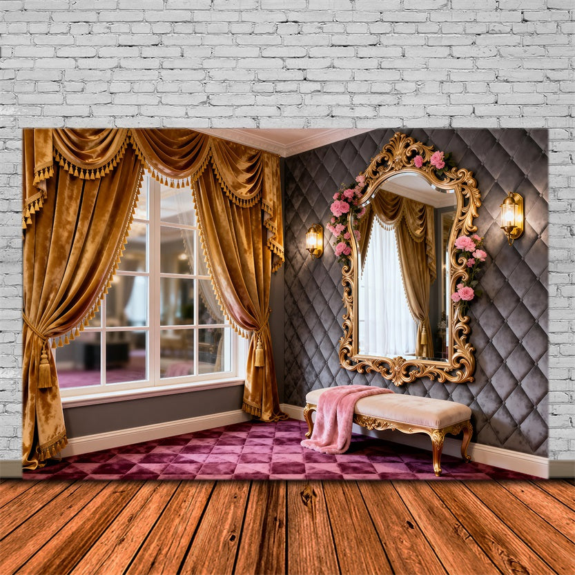 Boudoir Backdrop Ideas Golden Window Vanity Rose Mirror Classic Photo Backdrop UK RR62-78